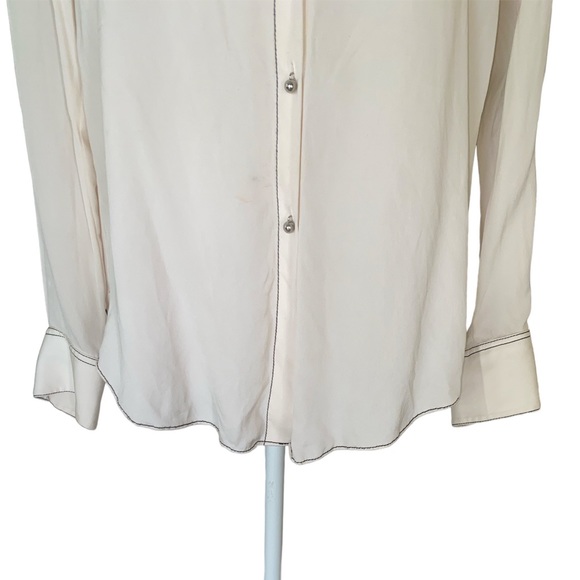 Theory Sunaya B Modern Silk Contrast Stitching Georgette Oversized Blouse - S - Picture 6 of 14